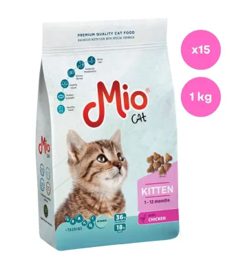 Sac pisica Mio Cat cu Carne de Pui, 1 Kg, Mancare Uscata En-gros Premium pentru Pisici Junior Kitten (Cutie 15 Saci)