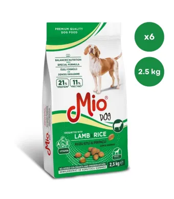 Sac caini Mio Dog cu Carne de Miel si orez, 2.5 Kg, Mancare Uscata En-gros Premium pentru Caini Adulti (Cutie 6 Saci)