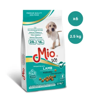 Sac caini Mio Dog cu Carne de Miel, 2.5 Kg, Hrana Uscata En-gros Premium pentru Caini Junior, Puppy (Cutie 6 Saci)