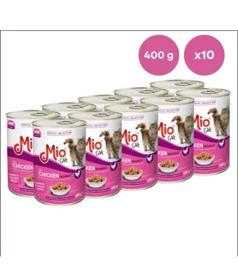 Conserva pisica Mio Cat cu Carne de Pui, 400 g, Hrana Umedă En-gros Premium pentru Pisici Adulte (Set 10 Conserve)