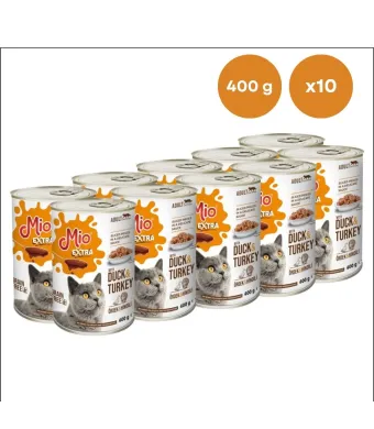 Conserva pisica Mio Extra Cat cu Rata si Curcan 400 g, Hrana Umedă En-gros Super Premium pentru Pisici Adulte (Set 10 Conserve)