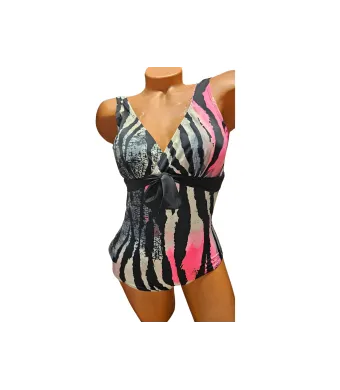 Costum de baie intreg, Sutien cu burete, Slip normal, Engross, Marimi 46-54, 5buc/serie, Negru-roz