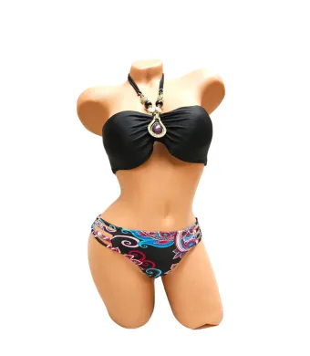 Costum de baie Dama cu Accesorii, Slip Normal, Sutien reglabil cu burete, Engross, Marimi 38-44, 5buc/serie, Negru