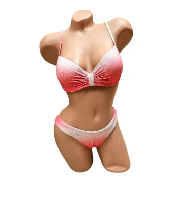 Costum de baie cu Sclipici pentru Dama, Slip Normal, Sutien  cu burete, Engross, Marimi 38-42, 5buc/serie, Roz