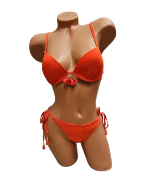 Costum de baie Dama cu ciucuri , Slip Normal reglabil, Sutien reglabil cu burete, Engross, Marimi 38-42, 5buc/serie, Portocaliu