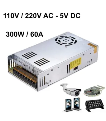 Sursa de Alimentare Metalica cu Ventilator, 5V, 60A, Putere 300W, ElectroAZ Engros