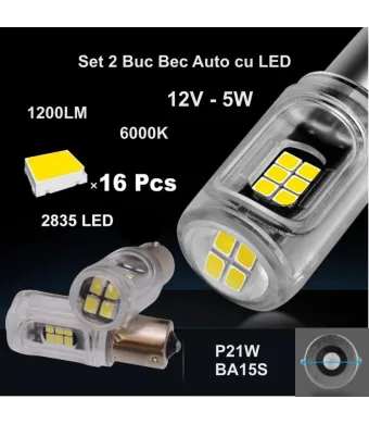 Bec LED Auto, BA15S, Bec de Semnal, Set 2 buc Engros