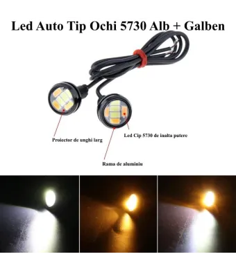 Led Auto Alb + Galben 23mm / 12V , 5730 , 2 Buc/Set Engros