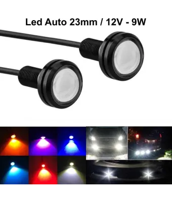 Leduri Auto Waterproof cu fir, Diametru 23mm, 12V, Putere 9W, Set 2 Buc, Alb Engros