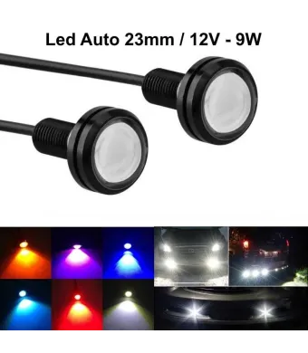 Leduri Auto Waterproof cu fir, Diametru 23mm, 12V, Putere 9W, Set 2 Buc, Albastru Engros