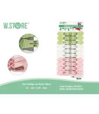 Set 20 carlige de rufe din plastic, 6 cm – Accesorii rezistente pentru uscarea rufelor, in culori diverse, En-gros