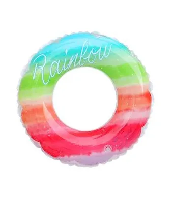 Colac gonflabil multicolor Rainbow, 90 cm – Accesoriu vesel si colorat pentru piscina si plaja, En-gros