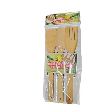 Set 3 Ustensile din Bambus pentru Bucătărie, Lingură și 2 Palete, 28 cm, En-gros