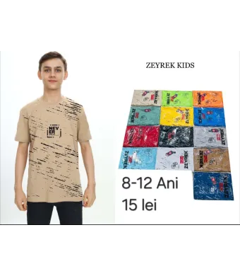 Tricou Engros pentru baieti, cu model imprimat (Alb)