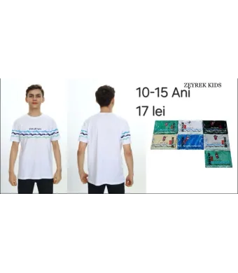 Tricou Engros pentru baieti, cu model imprimat (Alb)