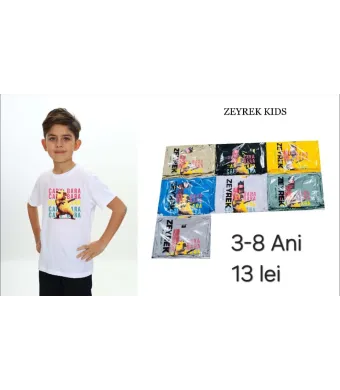 Tricou Engros pentru baieti, cu model imprimat (Crem)