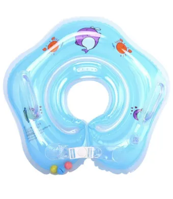 Colac Gât Bebe Gonflabil Engross – Siguranță și Joacă în Apă – Model Albastru cu Mânere și Biluțe Colorate