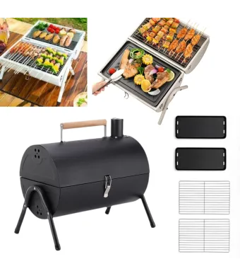 Gratar Portabil 38x25x38cm cu Doua Fete din Metal, cu Maner din Lemn cu Accesorii Engros