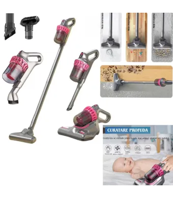 Aspirator Vertical 117cm Portabil 4 in 1, Fara Fir, Sterilizare UV, cu Accesorii Incarcare USB Engros