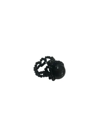 Inel piatre semipretioase ONIX si margele din plastic, diametru piatra: 14mm