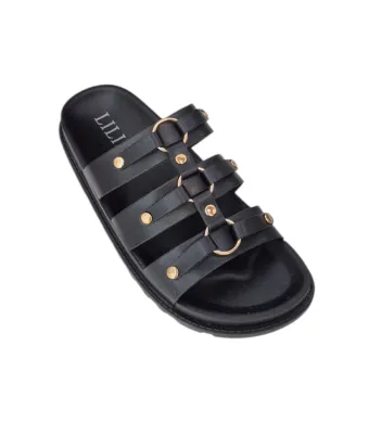 Papuci pentru Femei cu Accesorii metalice, Casual-eleganti, Talpa usoara, Piele ecologica, Moderni si Comozi, Engross, 8buc/set, 36-40, Negru