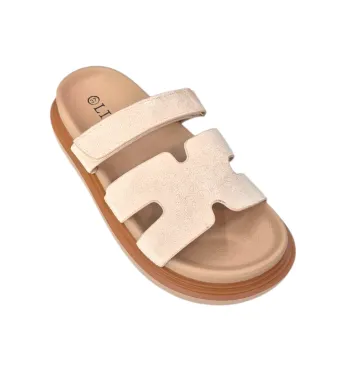 Papuci pentru Femei cu Arici reglabil, Casual-eleganti, Talpa usoara, Piele ecologica/velur, Moderni si Comozi, Engross, 8buc/set, 36-40, Bej