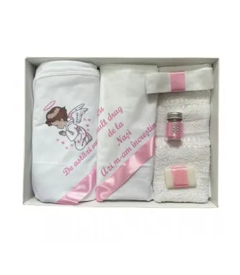 Trusou de botez, 6 piese Ingeras imprimat, roz