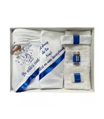 Trusou de botez, 6 piese Ingeras imprimat, albastru