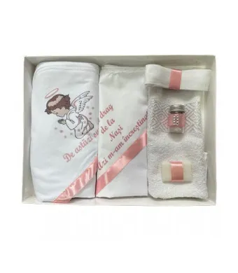 Trusou de botez, 6 piese Ingeras imprimat, roz pudra