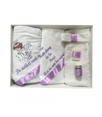 Trusou de botez, 6 piese Ingeras imprimat, lila