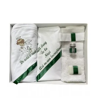 Trusou de botez, 6 piese Ingeras imprimat, verde