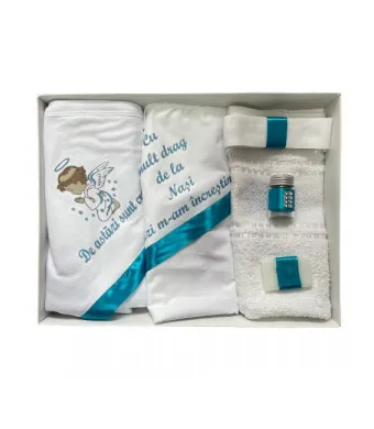 Trusou de botez, 6 piese Ingeras imprimat, albastru marin