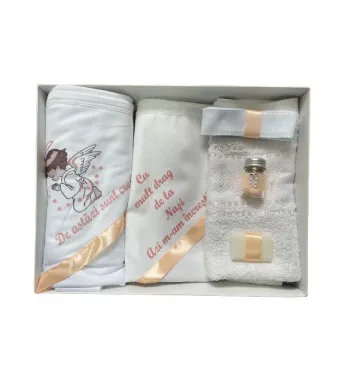 Trusou de botez, 6 piese Ingeras imprimat, roz somon