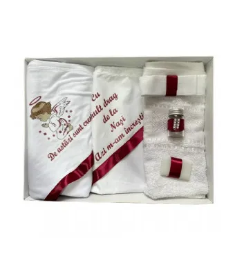Trusou de botez, 6 piese Ingeras imprimat,burgundy