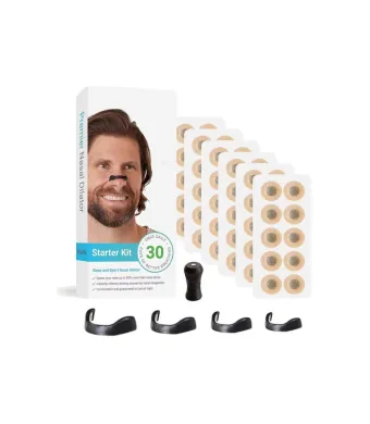 Dilatator nazal magnetic, antisforait si sport creste aportul de oxigen, 4 benzi magnetice de marimi diferite, aplicator, 15 plasturi magnetici, Negru Angro engros