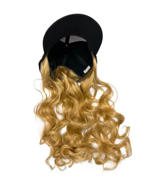 Sapca cu Peruca Blond Ondulat – Accesoriu Fashion Cosplay, Party, Urban Style – Lungime Plete ~55cm, En-gros