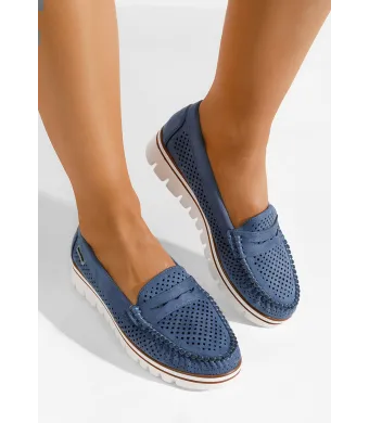 Mocasini vara dama, engros, perforati, cu brant din piele