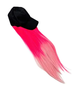 Sapca cu Peruca Roz Degrade – Look Urban, Cosplay, Party, Accesoriu Fashion – Lungime Plete ~60cm, En-gros