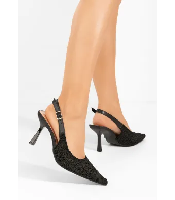 Pantofi dama eleganti, engros, din material sintetic impletit, cu toc subtire