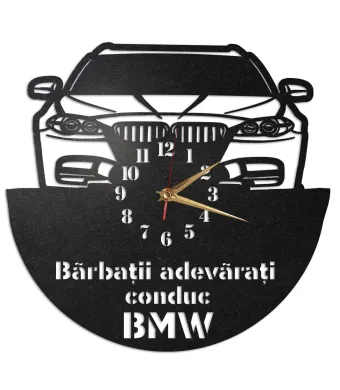 Ceas de Perete Engros Coafor "BMW Barbatii Adevarati" din HDF - 35 cm - Set 4 Bucăți