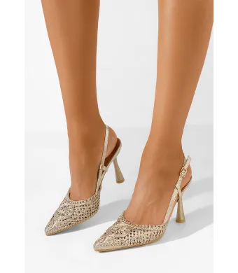 Pantofi dama eleganti, engros, din material sintetic impletit, cu toc subtire