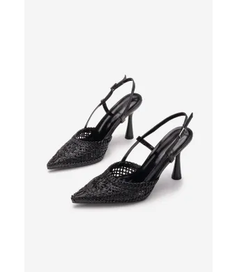 Pantofi dama eleganti, engros, din material sintetic impletit, cu toc subtire