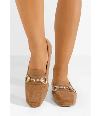Mocasini dama engros, cu accesoriu, din material sintetic