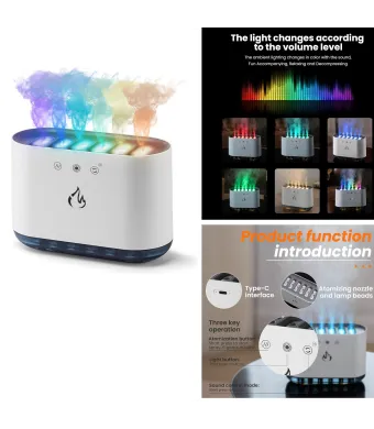 Umidificator de Aer 900ml, Difuzor Aromaterapie cu 7 Culori cu Adaptare Sonora, Incarcare Engros