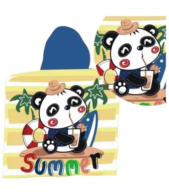 Poncho copii cu gluga 56x60 cm – model panda vara Summer, material din poliester moale, ideal pentru plaja sau baie, En-gros