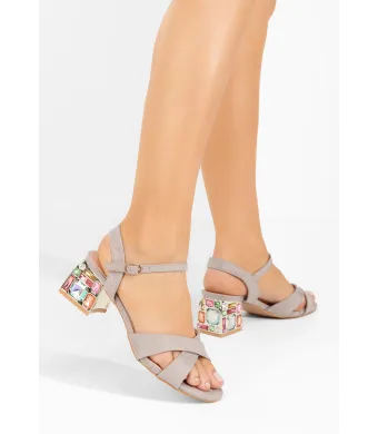 Sandale dama cu toc elegant accesorizat, engros, din material sintetic