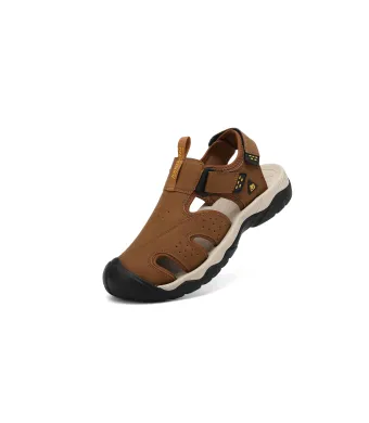 Sandale pentru Barbati sport, Piele Ecologica Premium, Inchidere Arici, Protectie Varf, Engross, Ax Boxing, Maro