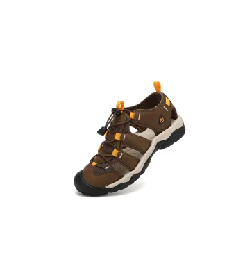 Sandale Sport Barbati, Piele Ecologica Premium, Inchidere Siret elastic, Protectie Varf, Engross, Ax Boxing,Maro