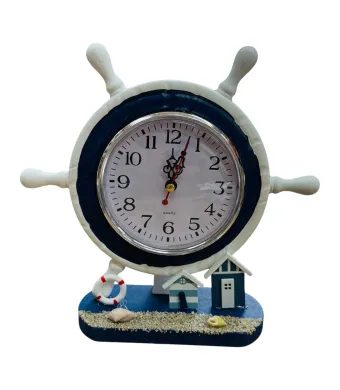 Ceas decorativ 21cm in forma de timona cu tematica marina – model cu casute de plaja, salvamar si detalii nautice, En-gros