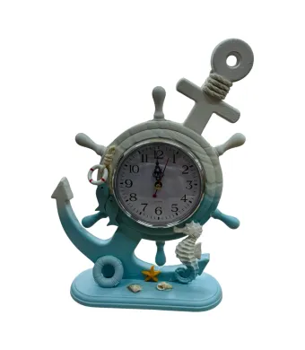 Ceas decorativ marin 32CM cu ancora si calut de mare, design estival in nuante de albastru, ideal pentru decor de vara, En-gros